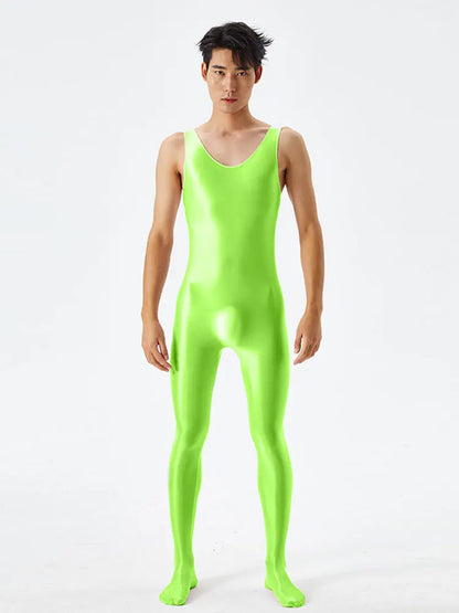 Sexy Body Shaper Jumpsuit Men Fitness Trimmer Sleeveless High Elastic Breathable Sheer Bodysuit With Bulge Pouch Slim Tights