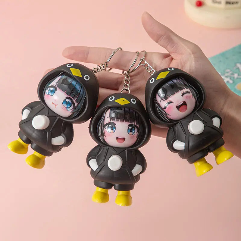 Gugugaga Penguin Keychains Anti-stress Keycap Keychains Cute Penguin Girl Keyrings Bag Charms Gifts 키캡