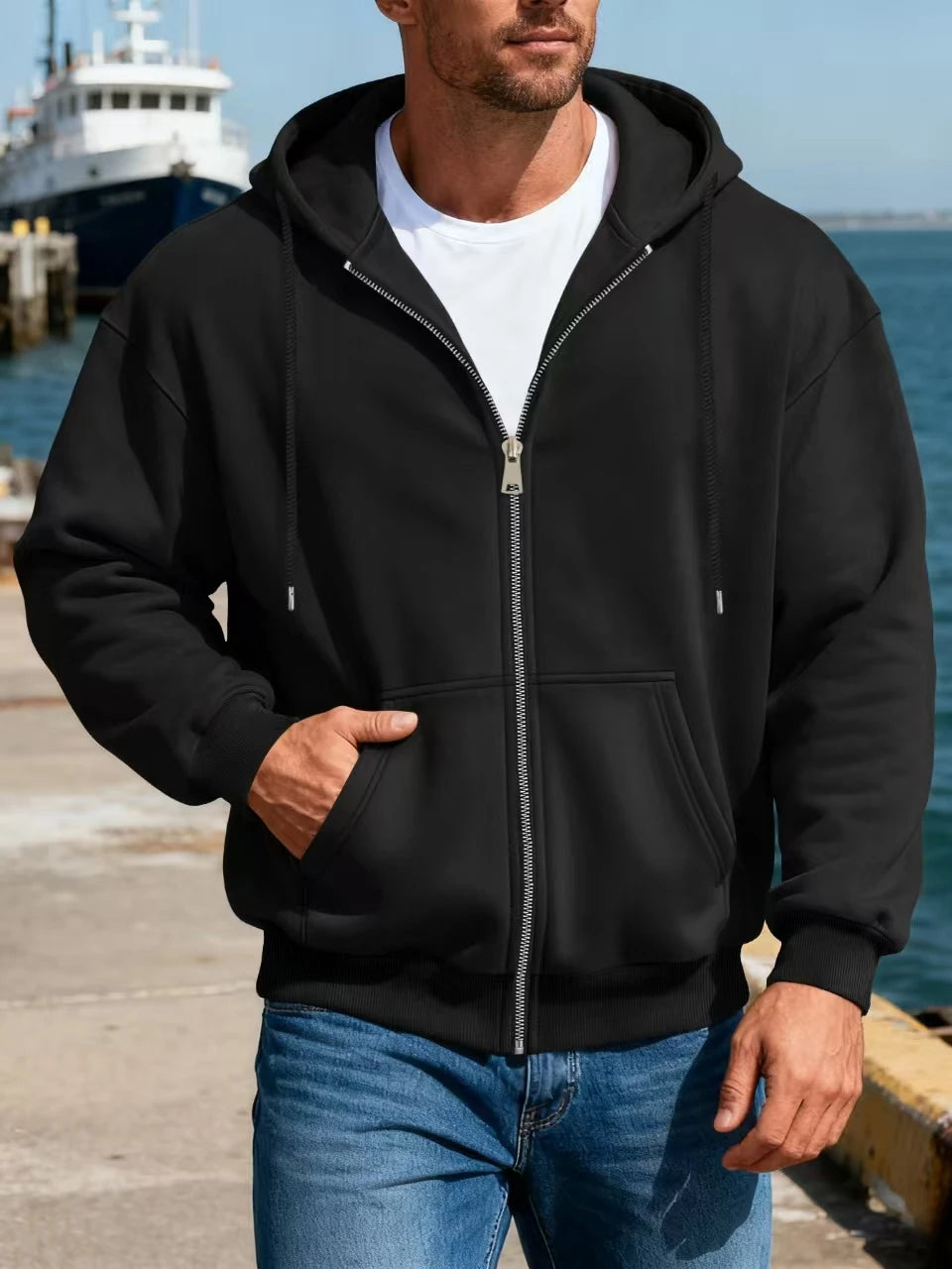 Men's Comfortable Fleece Hooded Sweatshirt Zipper Jacket Sports  Shirt Long Sleeved Sweatshirt Autumn and Winter Hooded Coat