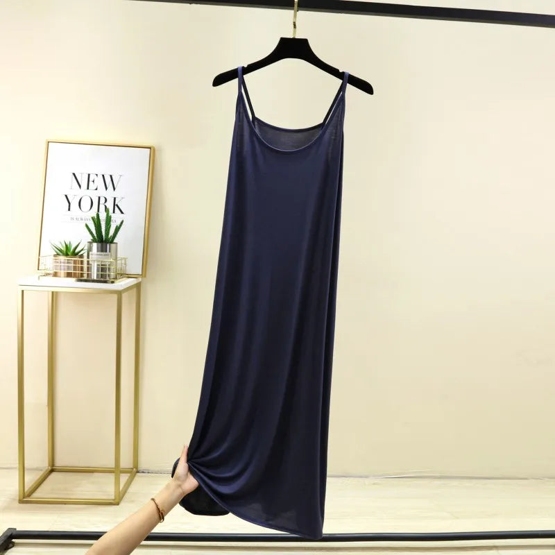 Summer round Neck Modal Dress Thin Long A-Line Dress Vest Strap Dress Loose Base Dress Inner Wear Casual Style No Sleeve Dress