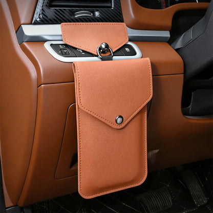 Universal Multi-Use Car Storage Bag with Shoulder Strap, Stick-On, Premium Leather, For Dashboard, Door, Seat Back
