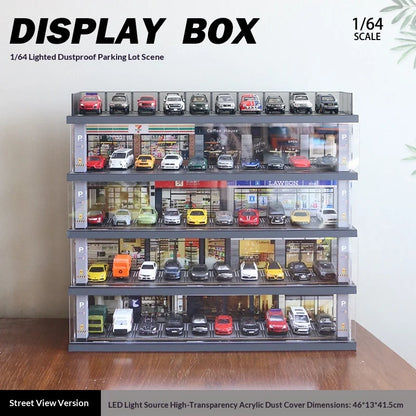 1:64 Scale Parking Garage Model & Dust-Proof Display Shelf - Car Model Diorama, Collectible Vehicle Storage Rack (no car)