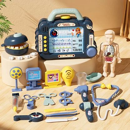 Kids Pretend Play Doctor Toy Set Simulation Nurse Injection Stethoscope Sound Light Medical Kit Dental Play Educational Toy Gift