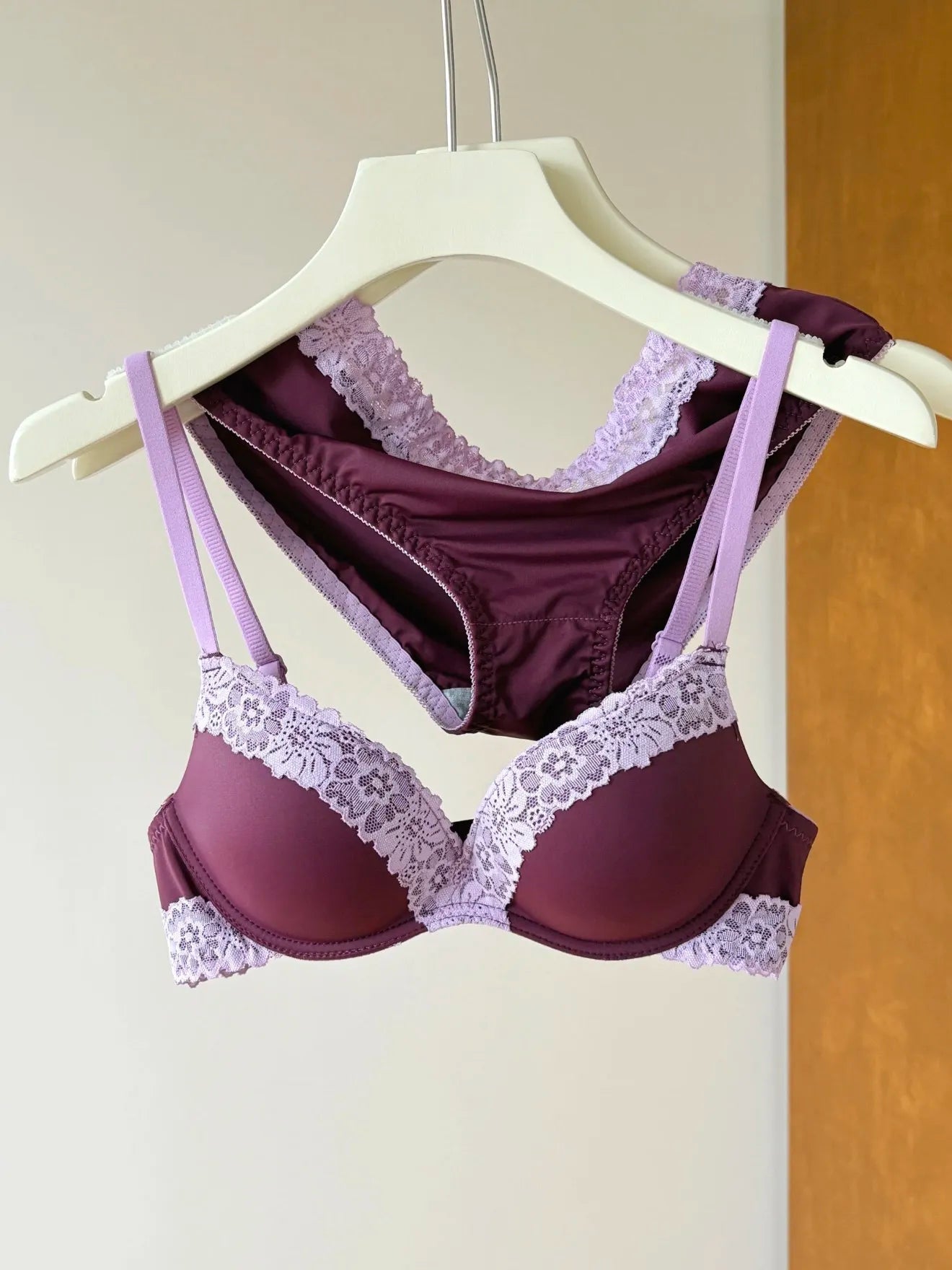 Sexy Purple Lace Lingerie Set for Women Push Up Bra No Underwire Small Bust Fit gathering Cups Lift Petite Cute Panties YUQI