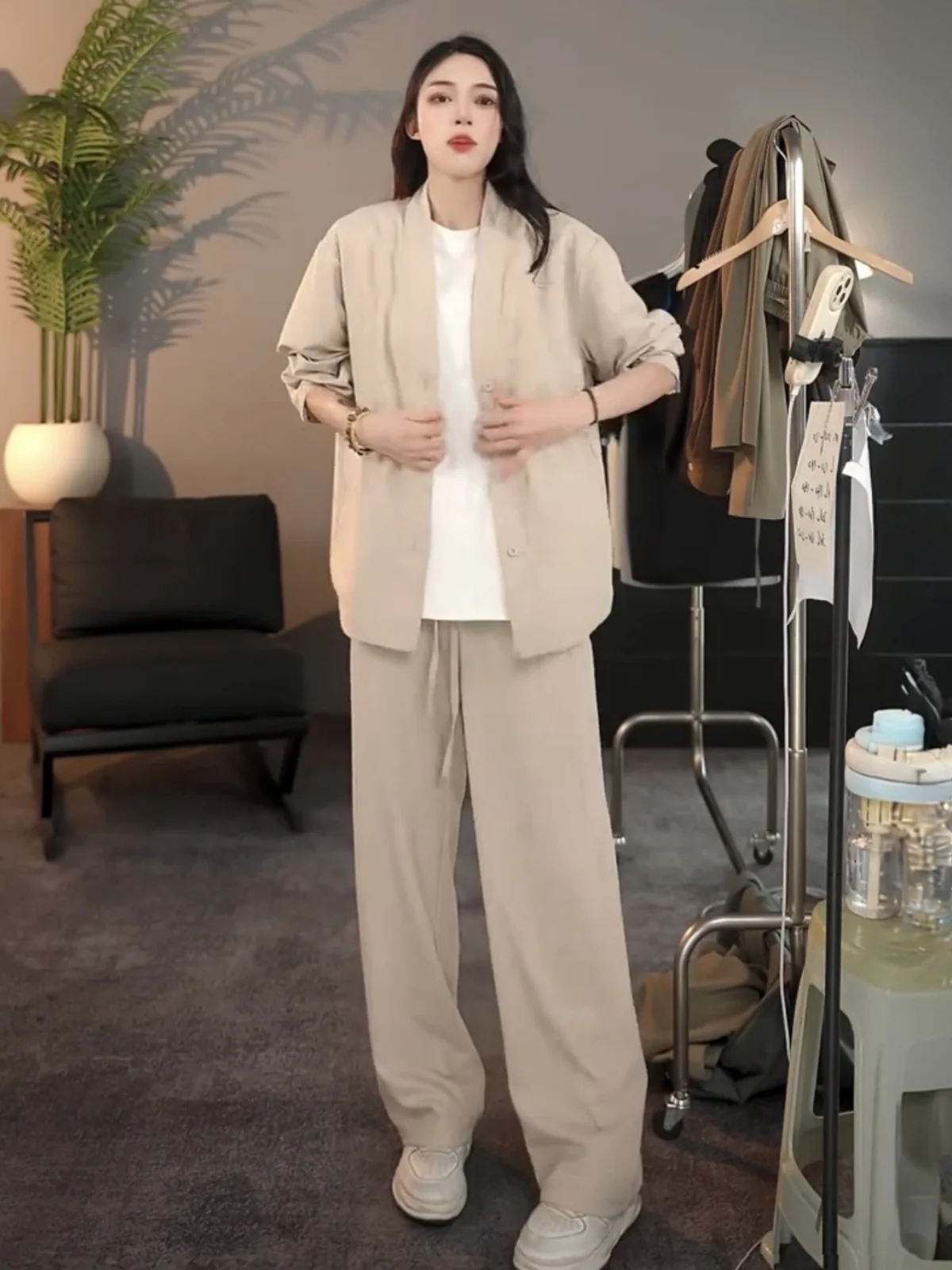 Casual Linen Silk Men Women Set Spring Summer Fashion Straight Leg Pants Long Sleeve Shirt Outerwear Two Piece Set Couple Out...