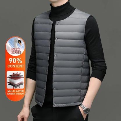 High End 90% Down Ultra Light O Veck Variable V-neck Brand Fashion Down Vest Men Winter Sleeveless Jacket Waistcoat Puffer Coats