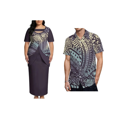 2026 New Arrival Polynesian Tribal Print Maxi Dress for Women Custom Tonga Puletasi Dress Samoan Round Neck Long Dress Two Piece