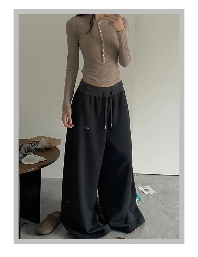 American Style Lazy Girl Sports Pants Women High Waist Loose Slimming Casual Wide Leg Pants Fall New Arrival Small Size