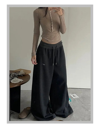 American Style Lazy Girl Sports Pants Women High Waist Loose Slimming Casual Wide Leg Pants Fall New Arrival Small Size