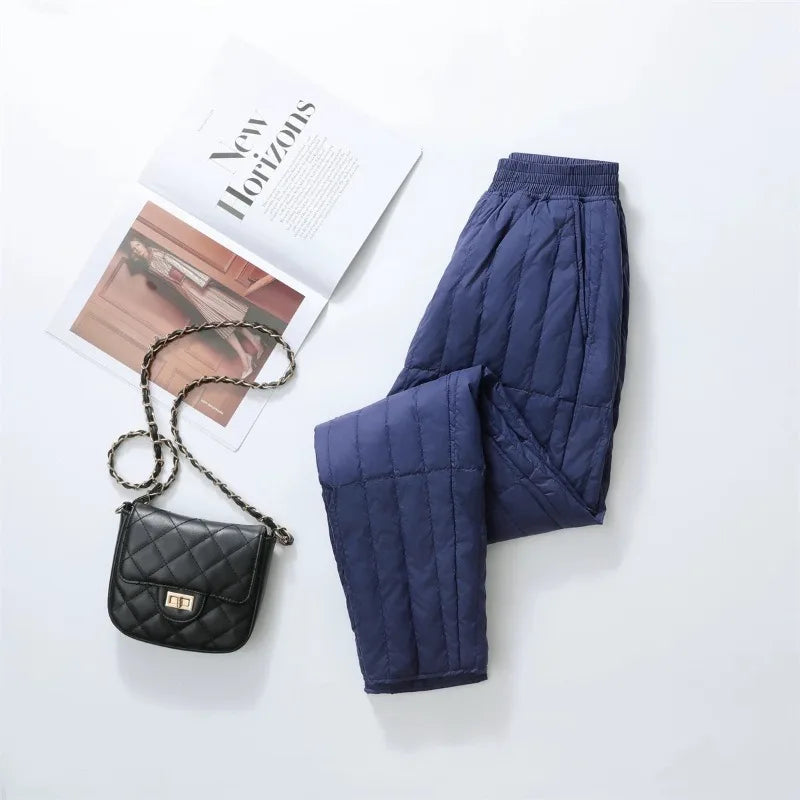 Winter Warm Men's Down Casual Elastic Waist Pants 2025 New Plus Size 5XL-6XL (Up To 100kg) Male Thickened Lined Keep Cold Pants