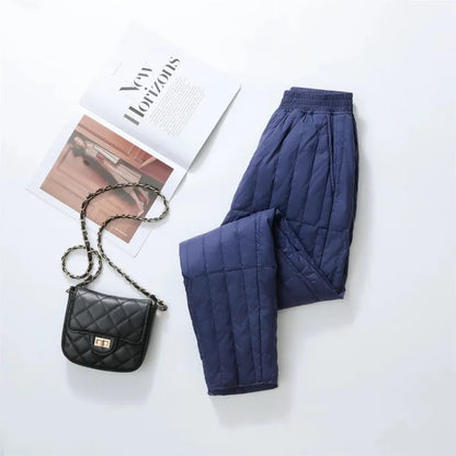 Winter Warm Men's Down Casual Elastic Waist Pants 2025 New Plus Size 5XL-6XL (Up To 100kg) Male Thickened Lined Keep Cold Pants