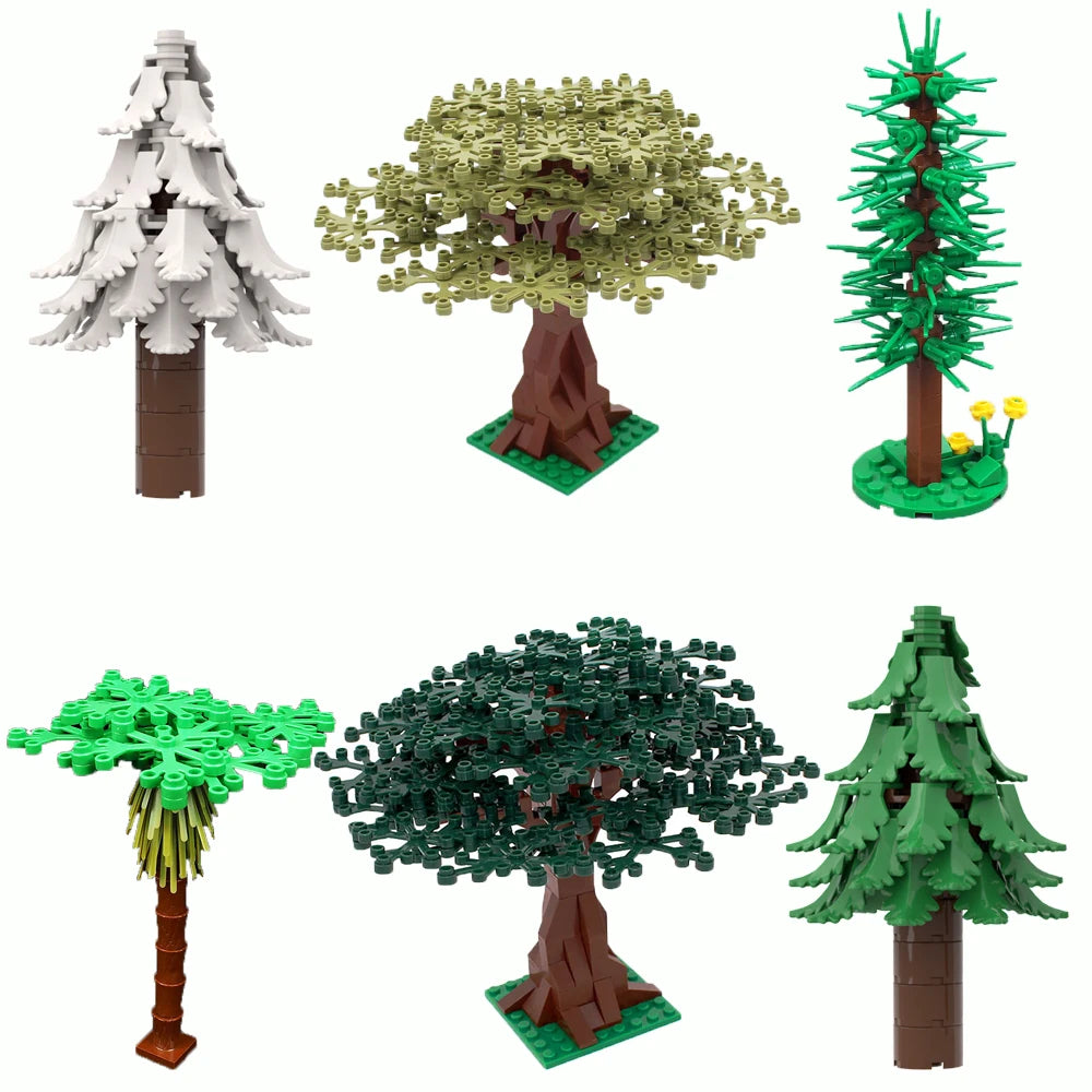 MOC Plant & Tree Parts: Green Grass, Pine Trees, Leaf Flowers & City Building Bricks Accessories - Assemble Blocks Kit