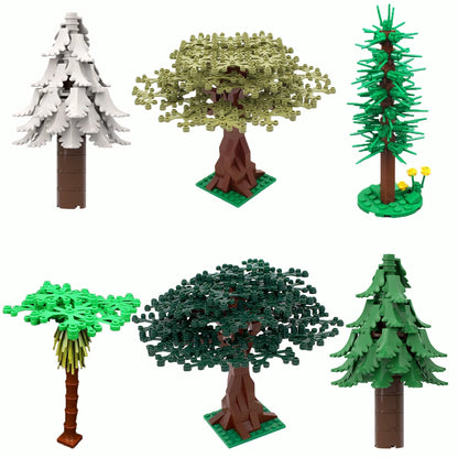 MOC Plant & Tree Parts: Green Grass, Pine Trees, Leaf Flowers & City Building Bricks Accessories - Assemble Blocks Kit
