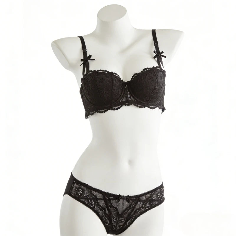 Women White Lace Demi Bra Minimizer Push Up for Small Bust Anti Sagging Lingerie Bra Set  BANERDANNI Panty Set S-XL 32-38-AB Cup