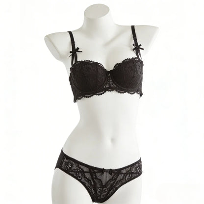 Women White Lace Demi Bra Minimizer Push Up for Small Bust Anti Sagging Lingerie Bra Set  BANERDANNI Panty Set S-XL 32-38-AB Cup