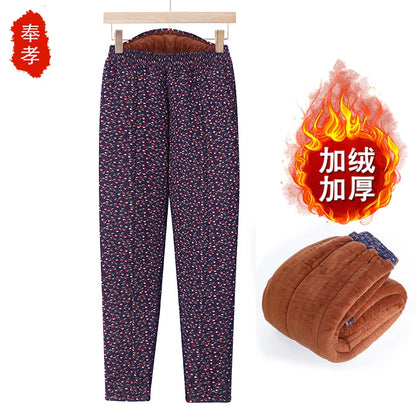 Thickened Camel down Women's Pants Autumn Winter Warm Long Trousers Fashionable Loose Fit Elderly Ladies Fashion Bamboo Leaf