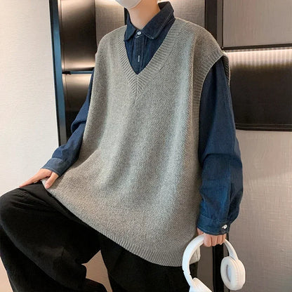 Men's Casual Sweater Vest Warm and Comfortable Vest in Autumn and Winter Sleeveless O-neck Basic Pullover Sweater
