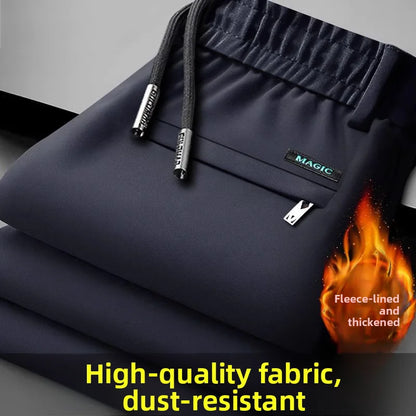 Men's Casual Straight Leg Pants Elastic Waist Mid-aged Large Size Business Long Trousers Autumn Winter New Arrival