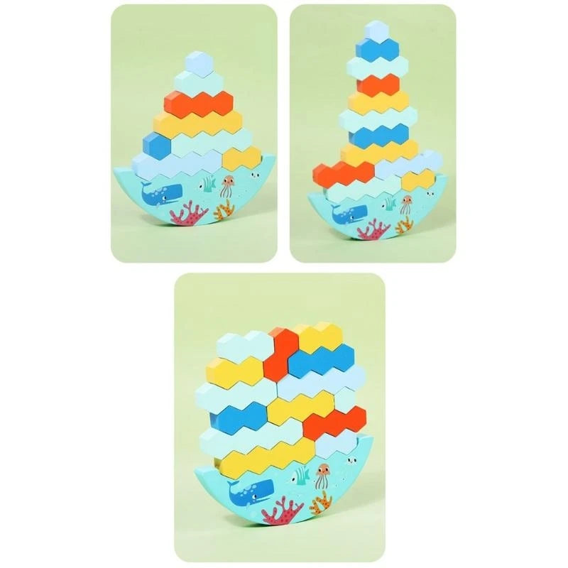 Wooden Stacker Puzzle Educational Balancing Activities Toy for 3 + Years 15UB