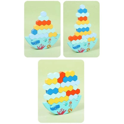 Wooden Stacker Puzzle Educational Balancing Activities Toy for 3 + Years 15UB