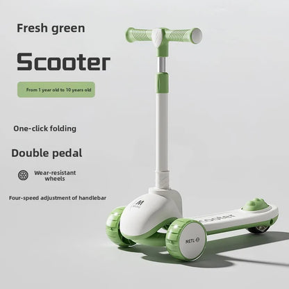 3-in-1 Kids Scooter with Seat, Foldable Toddler Kick Scooter for Boys Girls Ages 1-3-6-10, 3-Wheel Light-Up Ride-On Toy with