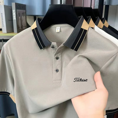 Hot-Selling Man Short-Sleeved Polo Shirt Lapel Button Color Blocking Letter Print New Golf T-Shirt Business Casual Men'sClothing