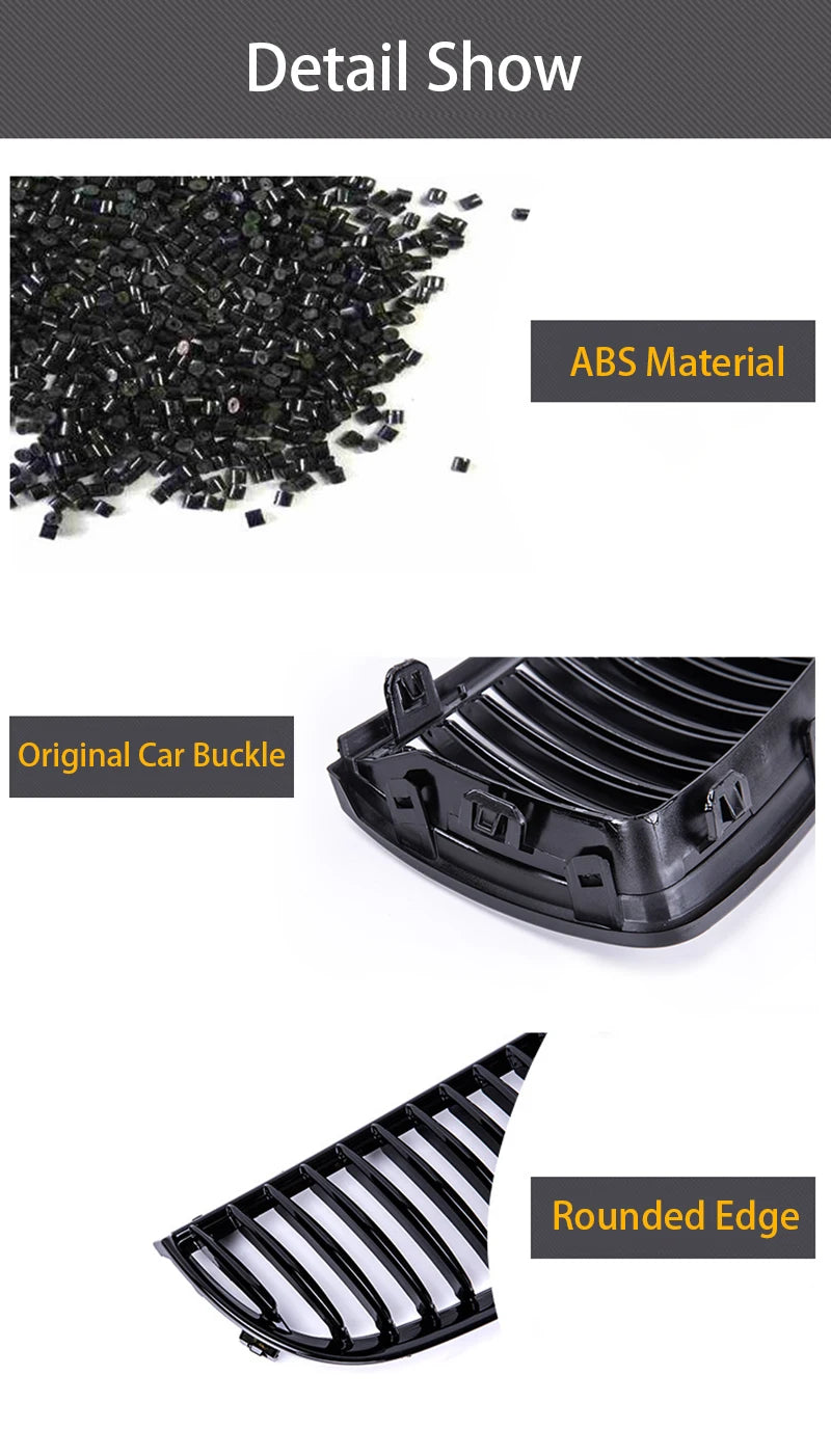 Pulleco For BMW 3 Series E90 E91 323I 328I 335I 330I 325I Car Front Grille Racing Grill  Single  2005-2008 Gloss Black Grille