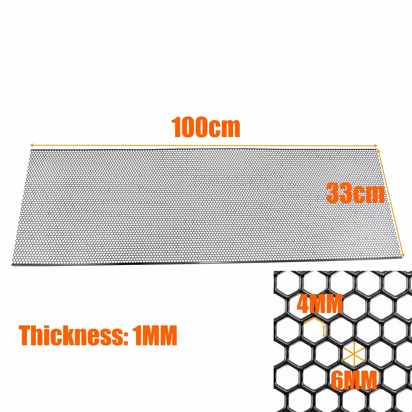 【100cmx33cm】 Aluminum Grille Mesh Grill Cover Car Bumper Fender Hood Vent Grille Net Grid Ventilation Grille 6mm Hole Hexagon