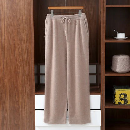 MVLYFLRT Men's 100% Mink Cashmere Thick Wide Leg Pants Comfortable Fit Knitted Luxury Winter Trousers D188