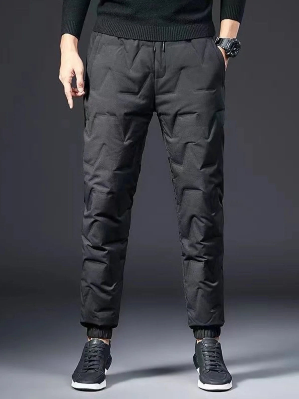 Men's down Fleece Lined Thick Warm Casual Pants Winter Outdoor Sports Windproof Trousers Youth Fashion City Commuting