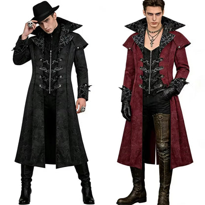 Men's Gothic Steampunk Long Coat Vintage Vampire Victorian Medieval Cosplay Costume High Collar Trench Coat Halloween Party Dres