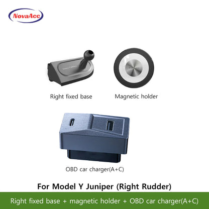 NovaAcc Magnetic Wireless Charging Mount For Tesla Model Y Juniper Model 3 Highland 2024-2026 Left Right Rudder Car Phone Holder