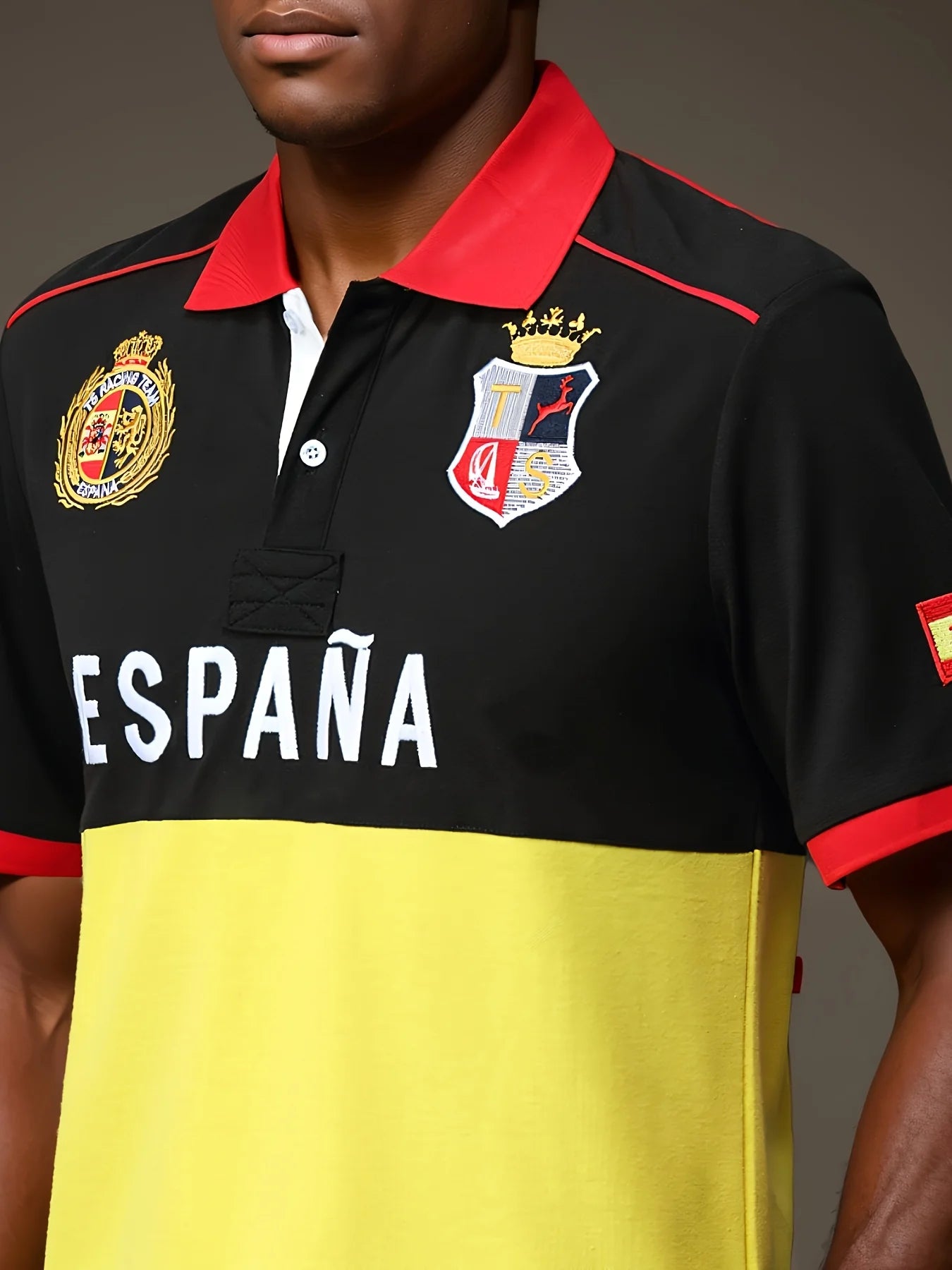 Men's Polo Shirt Spain Short Sleeve Royal Leisure Sports Party Cotton Embroidered With Slit Contrast Color Original Design