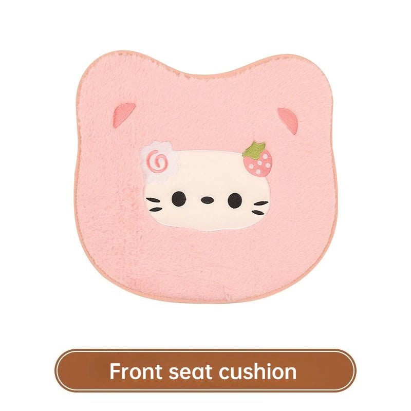 Hello Kitty Winter Plush Car Cushion Cover Cute Pink Warm Cartoon Women's Universal Warmth Seat Covers Auto Seat Accessories
