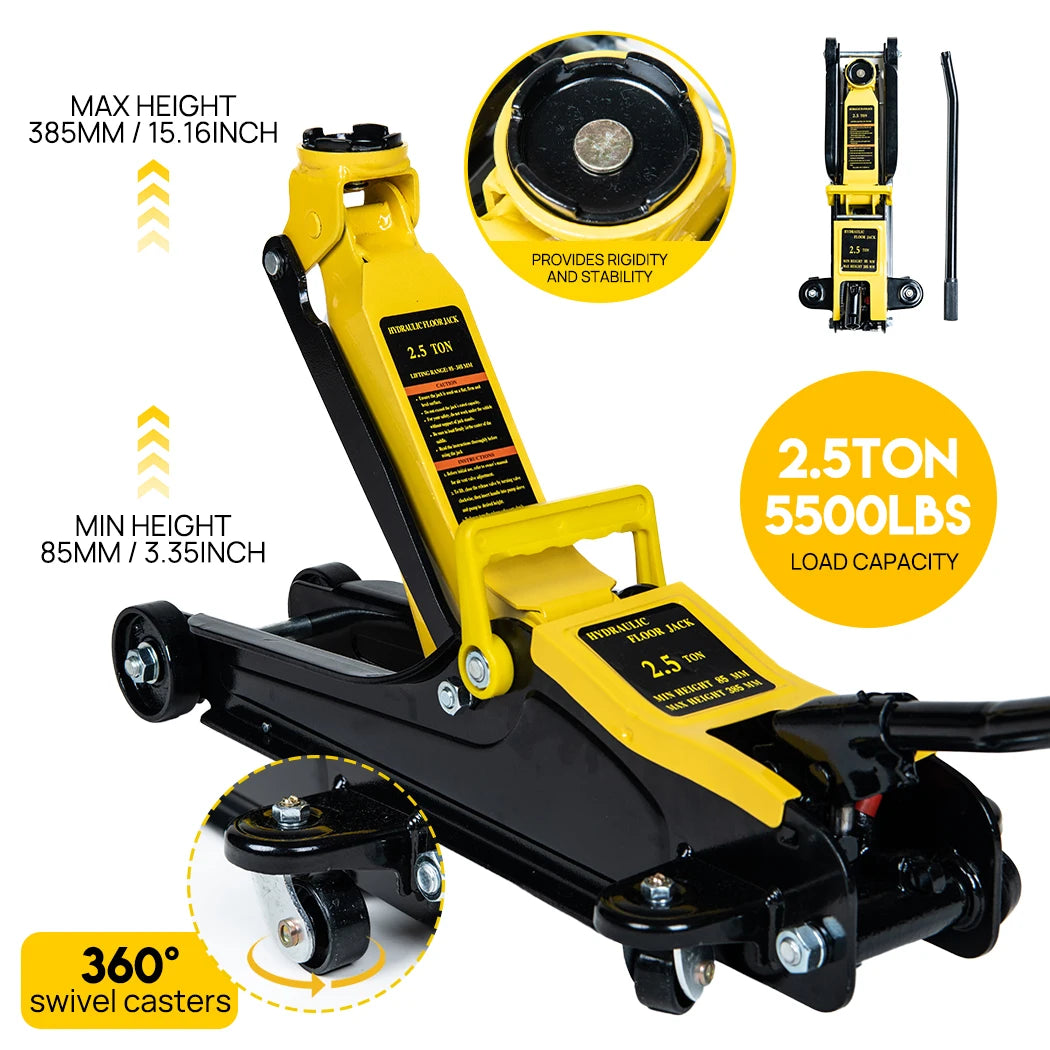 Low Profile Floor Jack 2.5 Ton Heavy Steel Single Piston Hydraulic Pump
