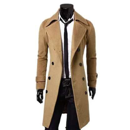 Men Double Breasted Trench Coat 2025 Autumn Winter Wool Blend High Quality Fashion Casual Slim Fit Solid Color Male Coat Jacket