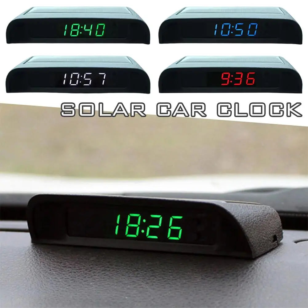 Solar Powered Car Digital Clock, LED LCD Display with Time Decor Date Dashboard Auto Thermometer, L0K4