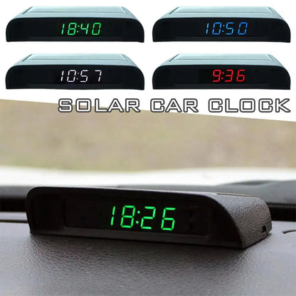 Solar Powered Car Digital Clock, LED LCD Display with Time Decor Date Dashboard Auto Thermometer, L0K4