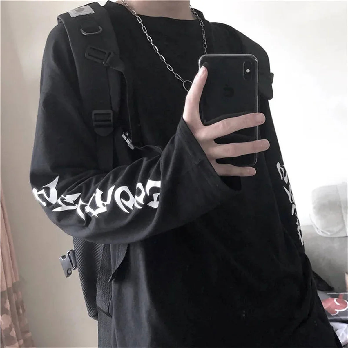 Black Harajuku Tshirt Hip Hop T-shirt Women Black Casual Korean T Shirt Long Sleeve Loose Tshirt Streetwear Autumn Tops Girls