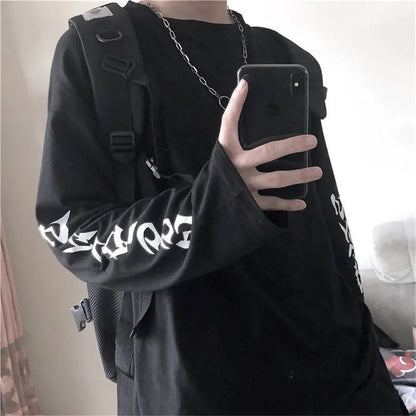 Black Harajuku Tshirt Hip Hop T-shirt Women Black Casual Korean T Shirt Long Sleeve Loose Tshirt Streetwear Autumn Tops Girls