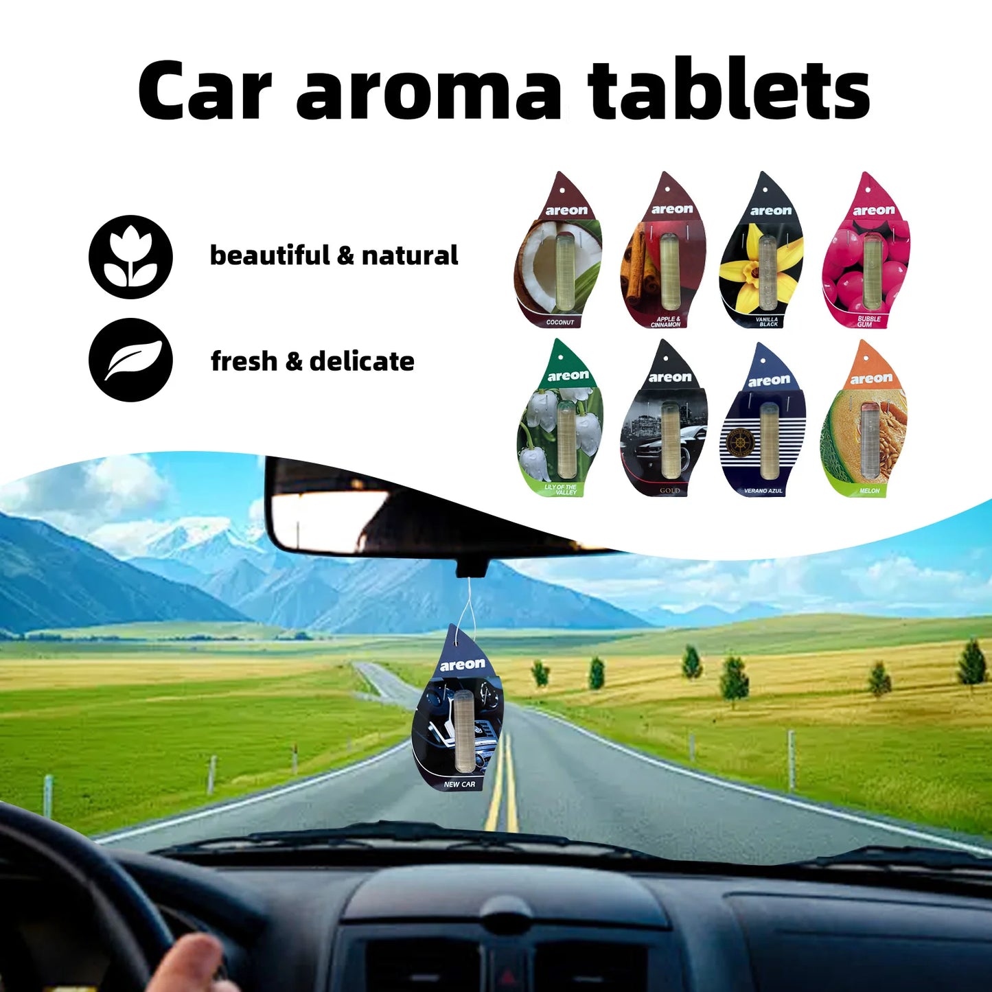 3-18pcs Car Air Freshener Natural Tea Fragrance Vehicle-mounted Hanging Vanilla Scent Water Drop-shaped Car Interior Accessory