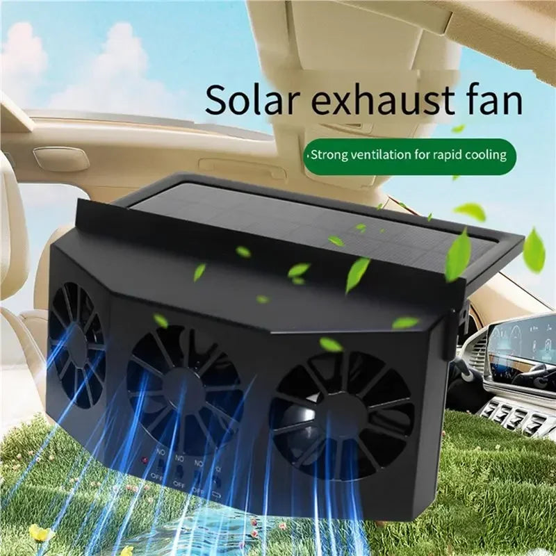 3 Head Car Exhaust Fan USB Rechargeable Solar High Wind Power Air Circulation Cooling Heat Dissipation Universal Fit All Cars