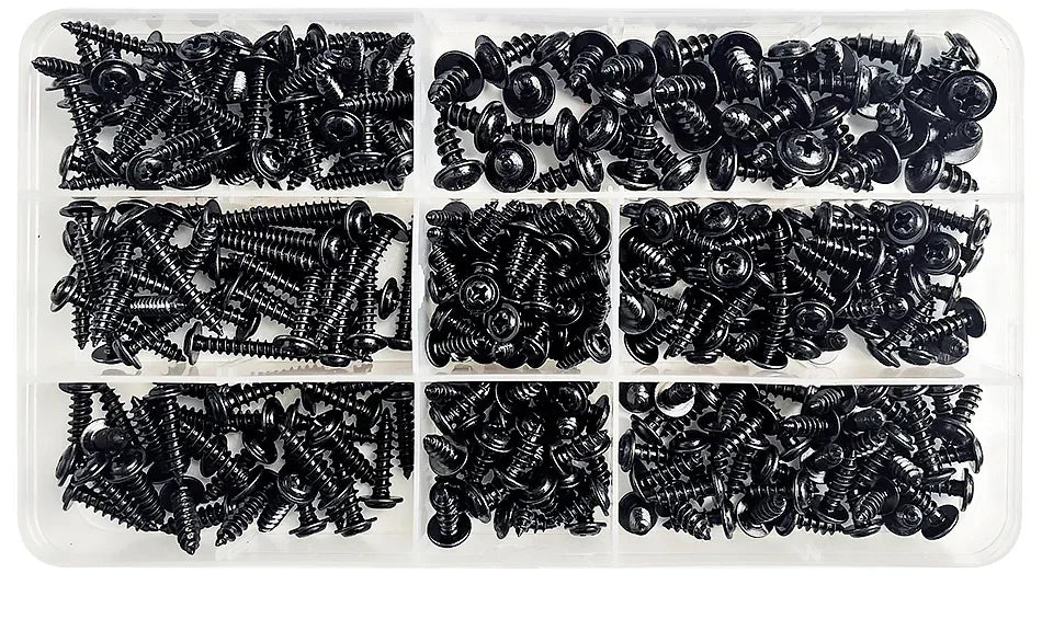 340PCS Assorted Screw Kit Black Carbon Steel Phillips Tapper Screws Set for DIY Furniture Wood Working Repair Fasteners Tool