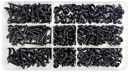 340PCS Assorted Screw Kit Black Carbon Steel Phillips Tapper Screws Set for DIY Furniture Wood Working Repair Fasteners Tool