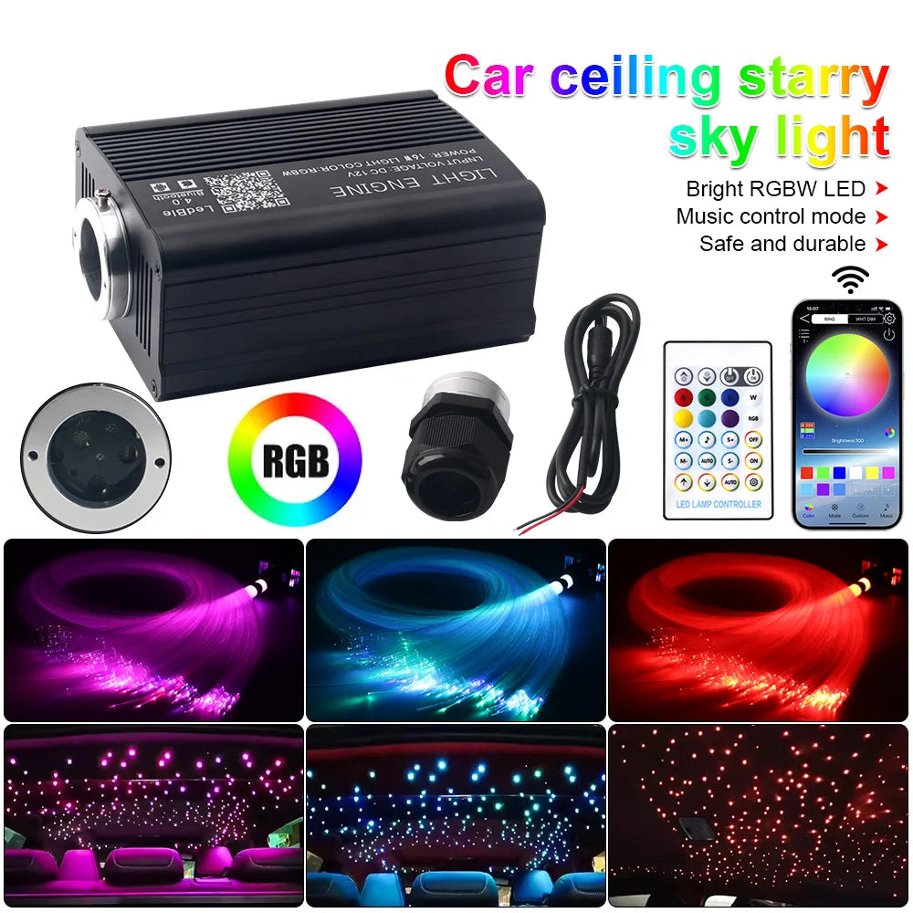 16W Car Roof Star Light Twinkle Fiber Optic Light Ceiling Star Lighting Kit RGBW APP Music Control Car Starry Sky Ceiling Lamp