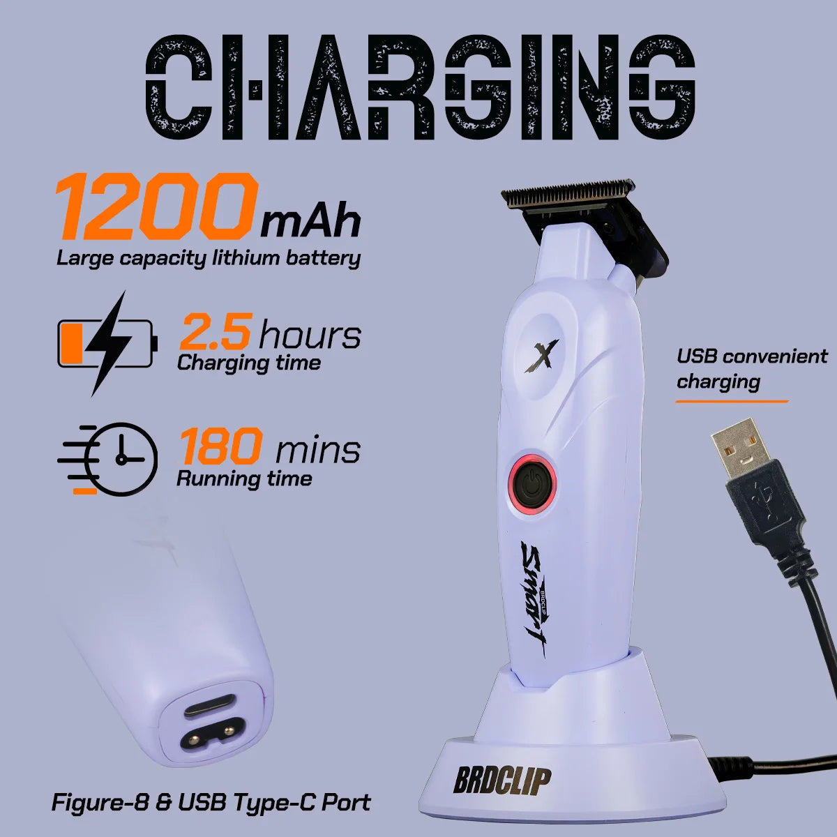 BRDCLIP 108 109 609 Purple Barber Professional 8800RPM 4500mAh Hair Clipper 10000RPM Salon Electric Shaver 7700RPM Hair Trimmer