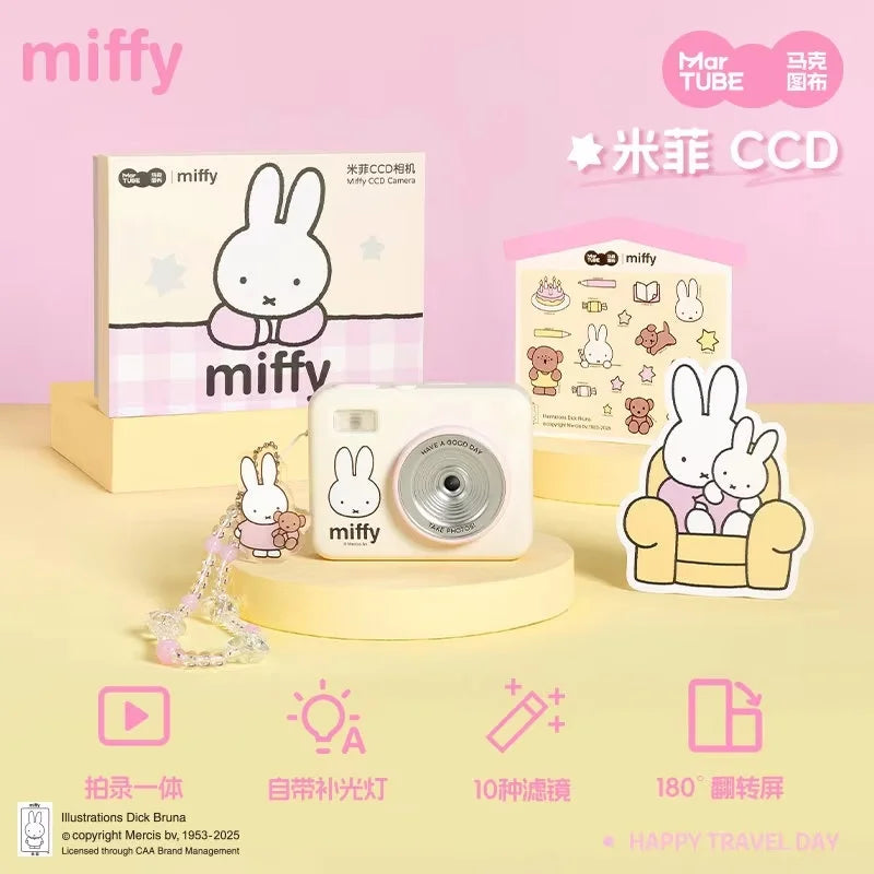Miffy Martube Ccd Digital Camera 180 Flip Screen Mini Kids Camera Built-In Fill Light Filters Cute Anime Peripheral Girls Gifts