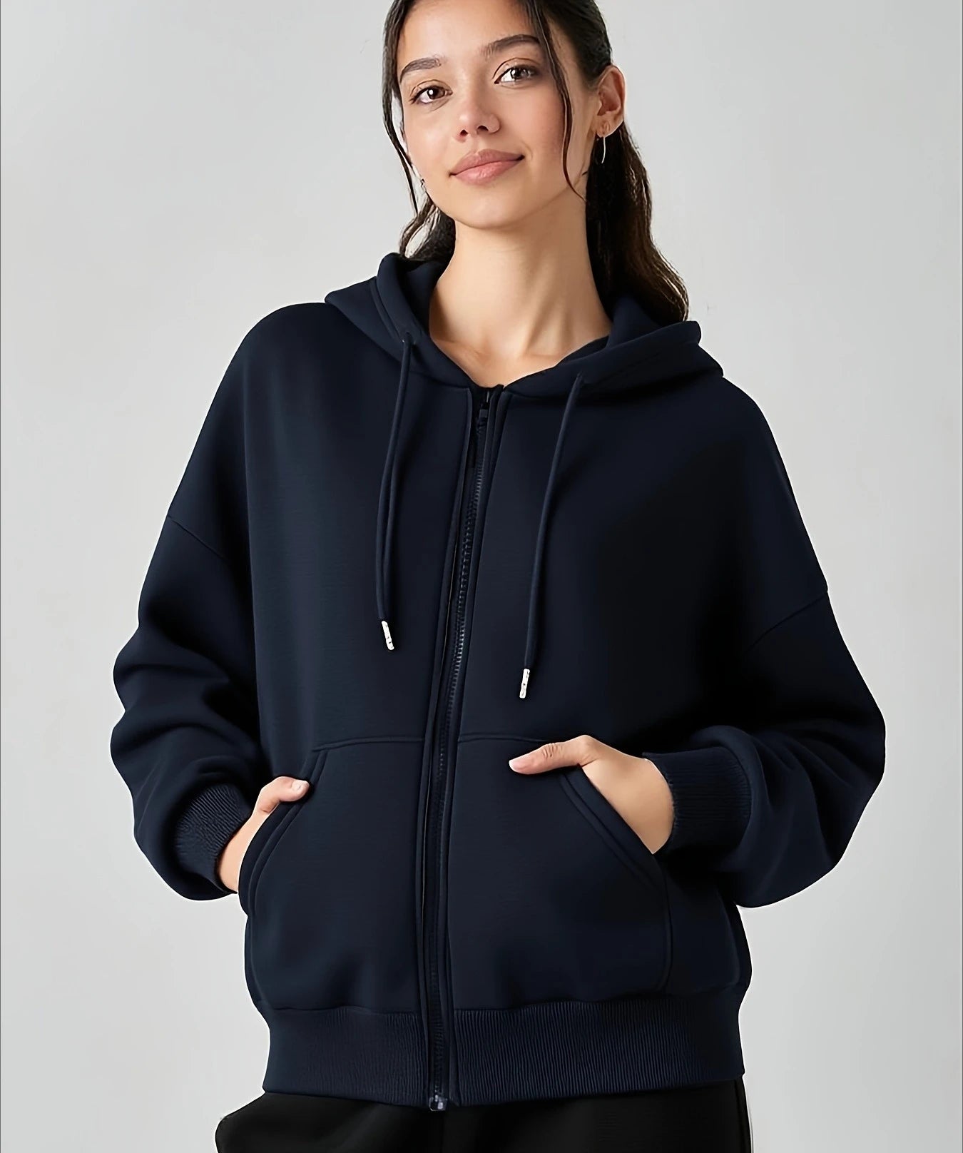 Women's Casual Oversized Hoodies Sweatshirt Zipper Pockets Solid Color Pullover Loose Fit  Autumn Winter Fall Streetwear Jacket