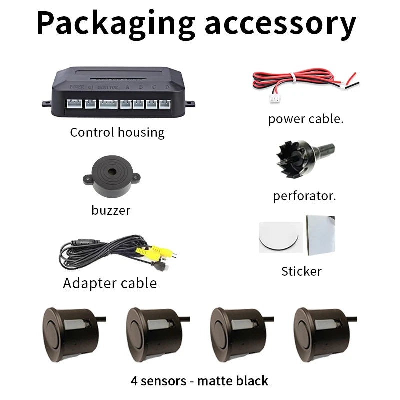 Rear View Parking Sensor System 4 Waterproof Sensors 22mm AHD/CVBS Compatible Display Car Safety Radar For Vehicle Truck Van RV