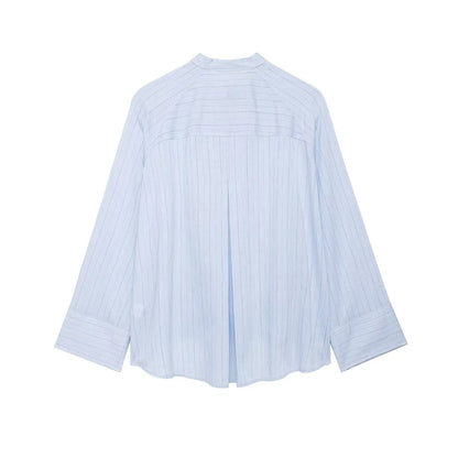 Women's Striped Shirt with Pocket New Spring Long Cuffed Sleeve O Neck Simple Women Shirt & Blouses Asymmetric Hem Female Tops